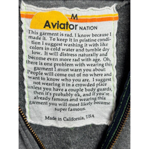 Aviator Nation Zip Up Hoodie Medium Gray Venice Ca Rainbow Logo Made in USA - Picture 5 of 13